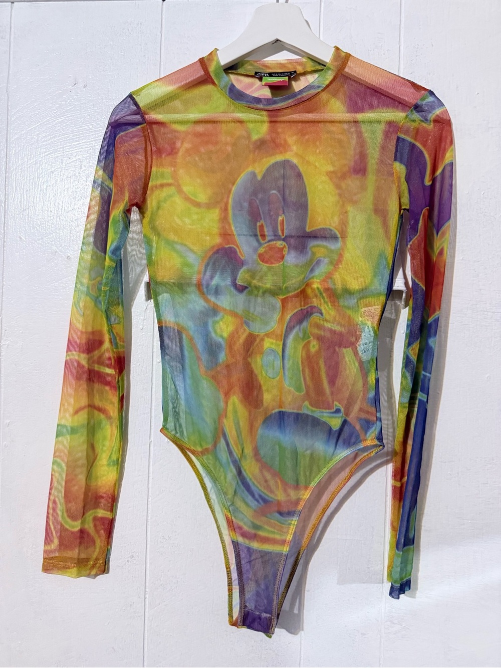 Zara Rainbow Sheer Cartoon-Print Long Sleeve Bodysuit